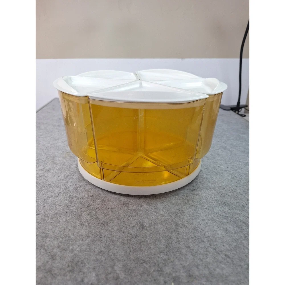 Rubbermaid Spin Tray Carousel Organizer Set with Lids VTG Harvest Gold JB1-2443